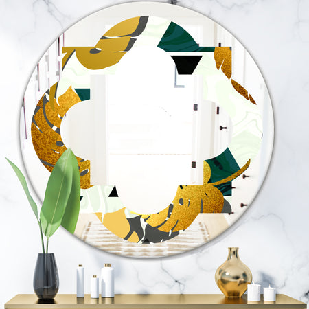 Golden Foliage V - Modern Round or Oval Wall Mirror - Quatrefoil