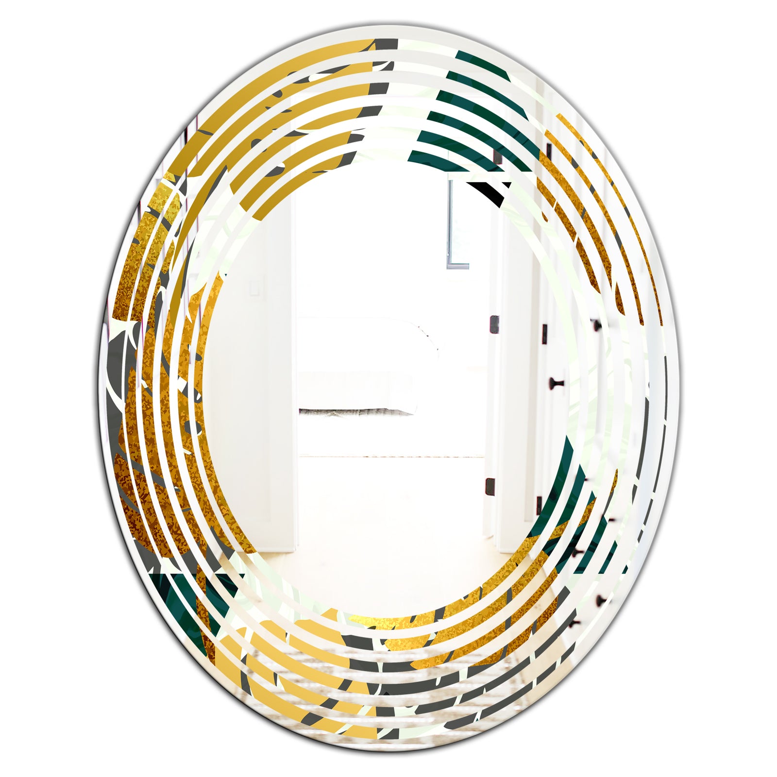 Golden Foliage V - Modern Round or Oval Wall Mirror - Wave