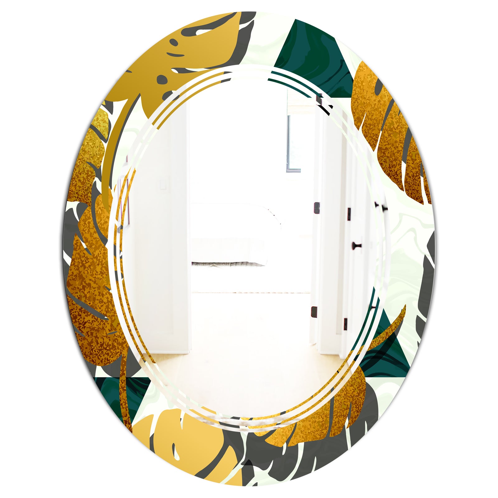 Golden Foliage V - Modern Round or Oval Wall Mirror - Triple C