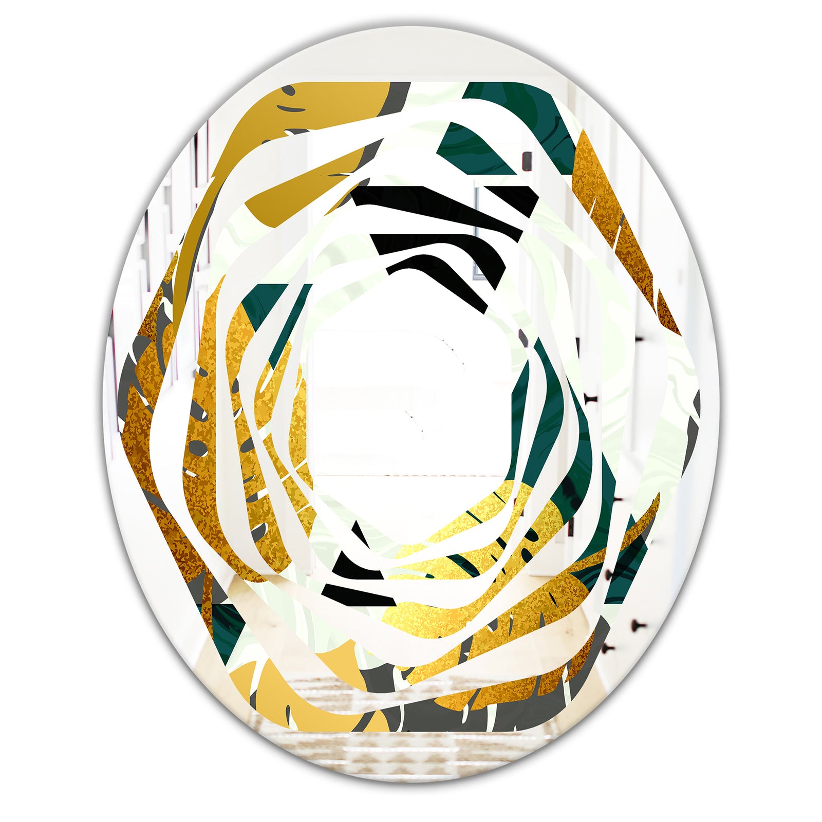 Golden Foliage V - Modern Round or Oval Wall Mirror - Whirl