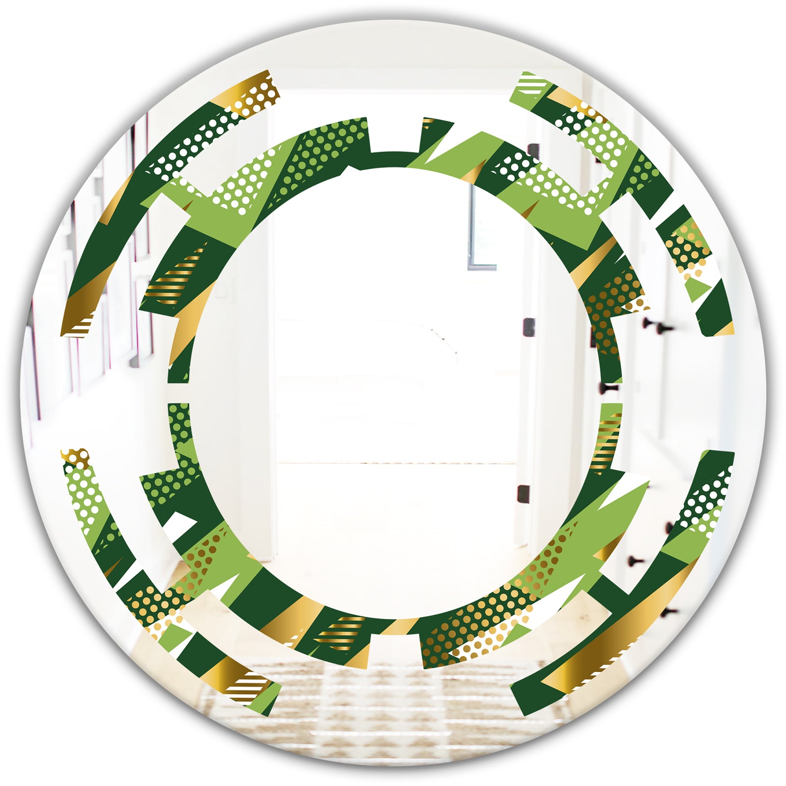 Triangular Gold and Green Design I - Modern Round or Oval Wall Mirror - Space