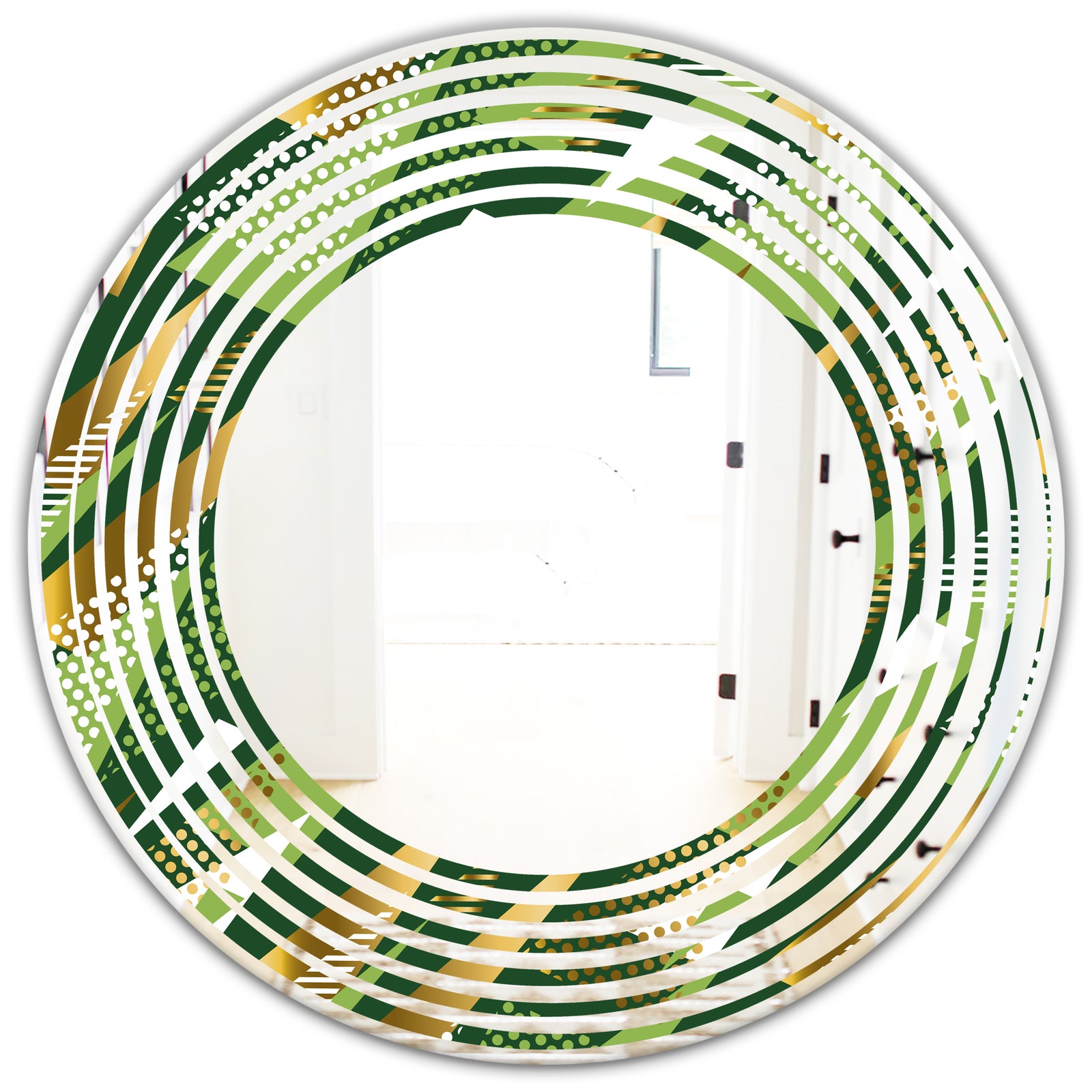 Triangular Gold and Green Design I - Modern Round or Oval Wall Mirror - Wave