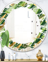 Triangular Gold and Green Design I - Modern Round or Oval Wall Mirror - Leaves