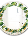 Triangular Gold and Green Design I - Modern Round or Oval Wall Mirror - Leaves