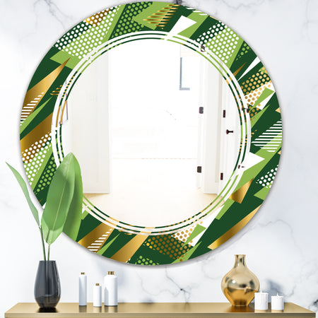 Triangular Gold and Green Design I - Modern Round or Oval Wall Mirror - Triple C