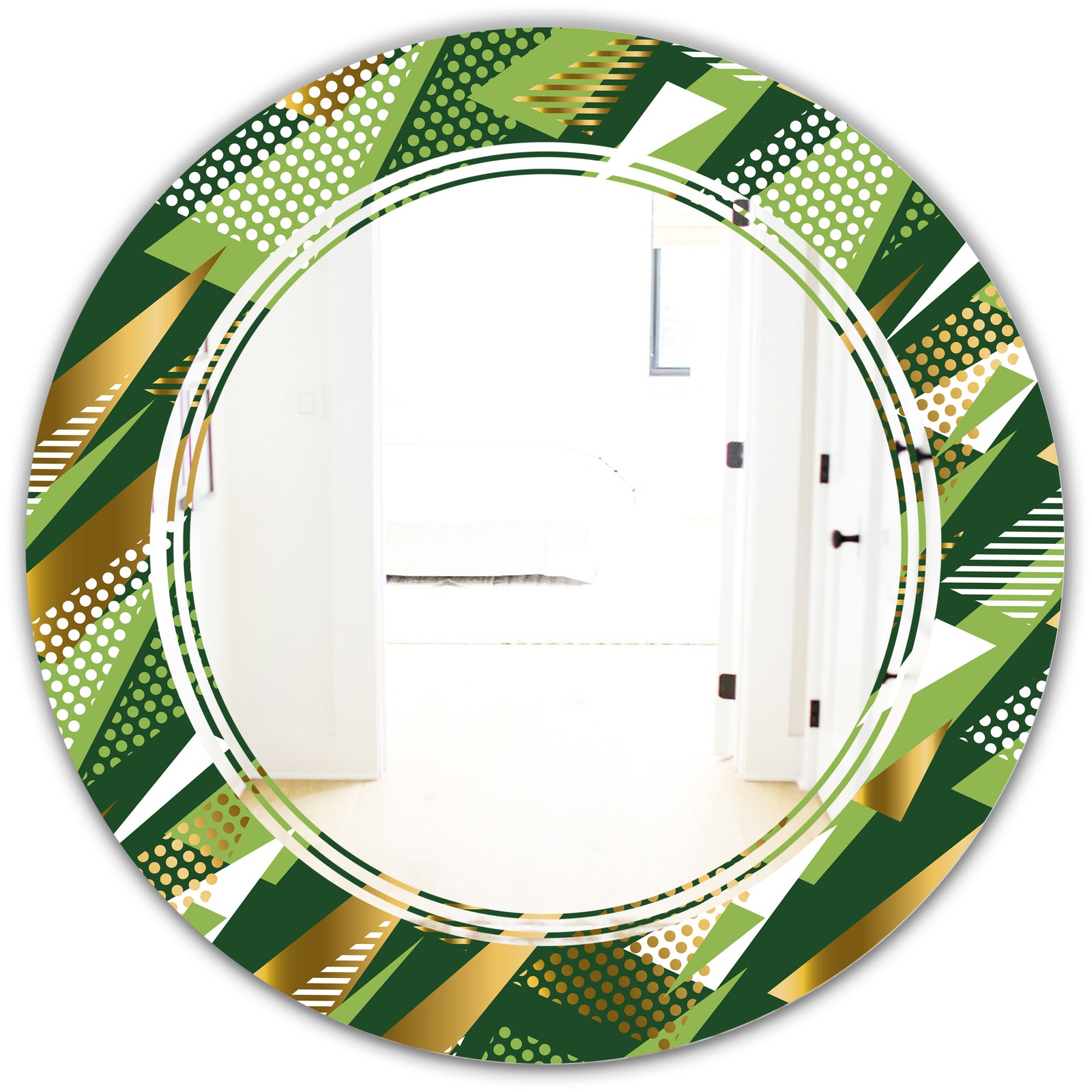 Triangular Gold and Green Design I - Modern Round or Oval Wall Mirror - Triple C