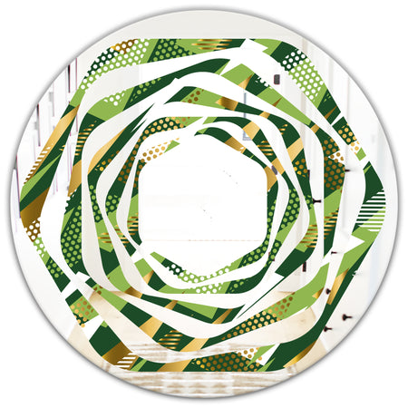 Triangular Gold and Green Design I - Modern Round or Oval Wall Mirror - Whirl