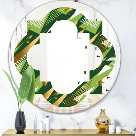 Triangular Gold and Green Design I - Modern Round or Oval Wall Mirror - Quatrefoil