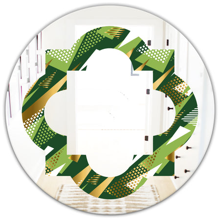 Triangular Gold and Green Design I - Modern Round or Oval Wall Mirror - Quatrefoil