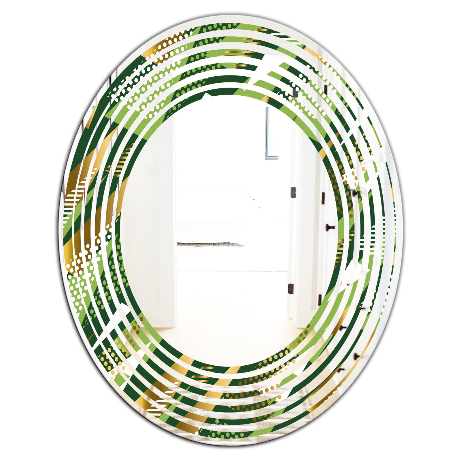 Triangular Gold and Green Design I - Modern Round or Oval Wall Mirror - Wave