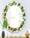 Triangular Gold and Green Design I - Modern Round or Oval Wall Mirror - Leaves