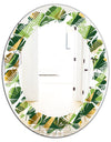 Triangular Gold and Green Design I - Modern Round or Oval Wall Mirror - Leaves