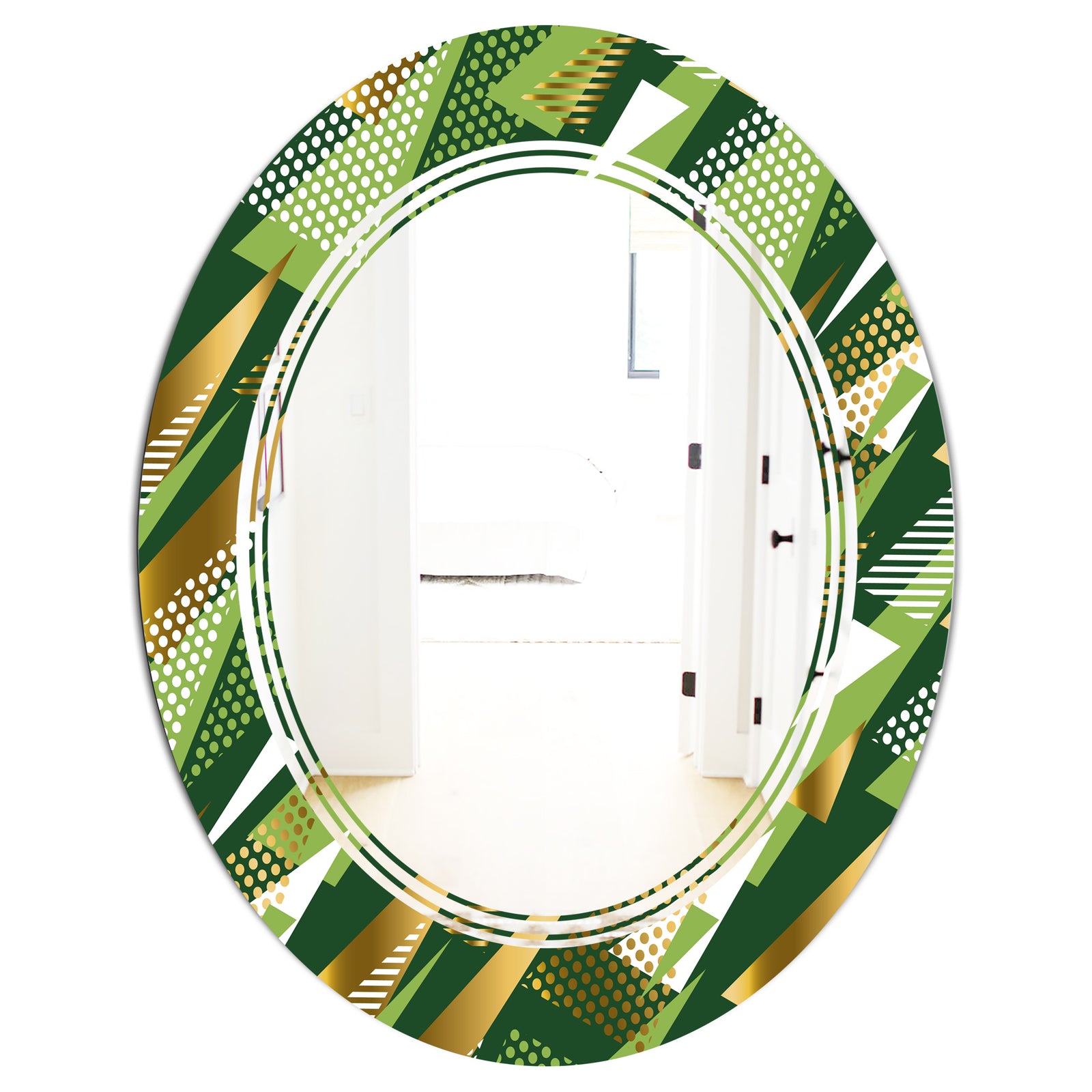 Triangular Gold and Green Design I - Modern Round or Oval Wall Mirror - Triple C