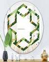 Triangular Gold and Green Design I - Modern Round or Oval Wall Mirror - Hexagon Star
