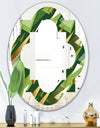 Triangular Gold and Green Design I - Modern Round or Oval Wall Mirror - Quatrefoil