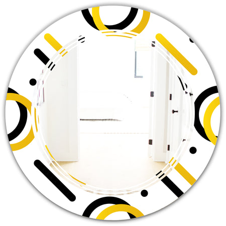 Trendy Black and Gold Triangular Pattern I - Modern Round or Oval Wall Mirror - Triple C