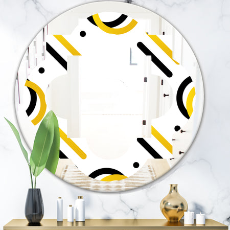 Trendy Black and Gold Triangular Pattern I - Modern Round or Oval Wall Mirror - Quatrefoil