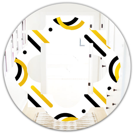 Trendy Black and Gold Triangular Pattern I - Modern Round or Oval Wall Mirror - Quatrefoil