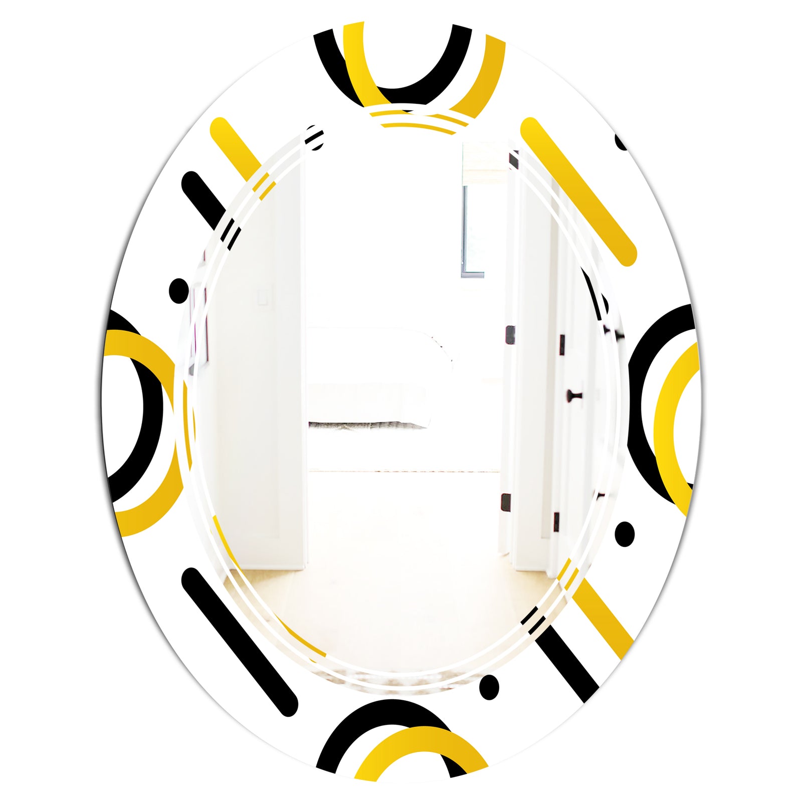 Trendy Black and Gold Triangular Pattern I - Modern Round or Oval Wall Mirror - Triple C