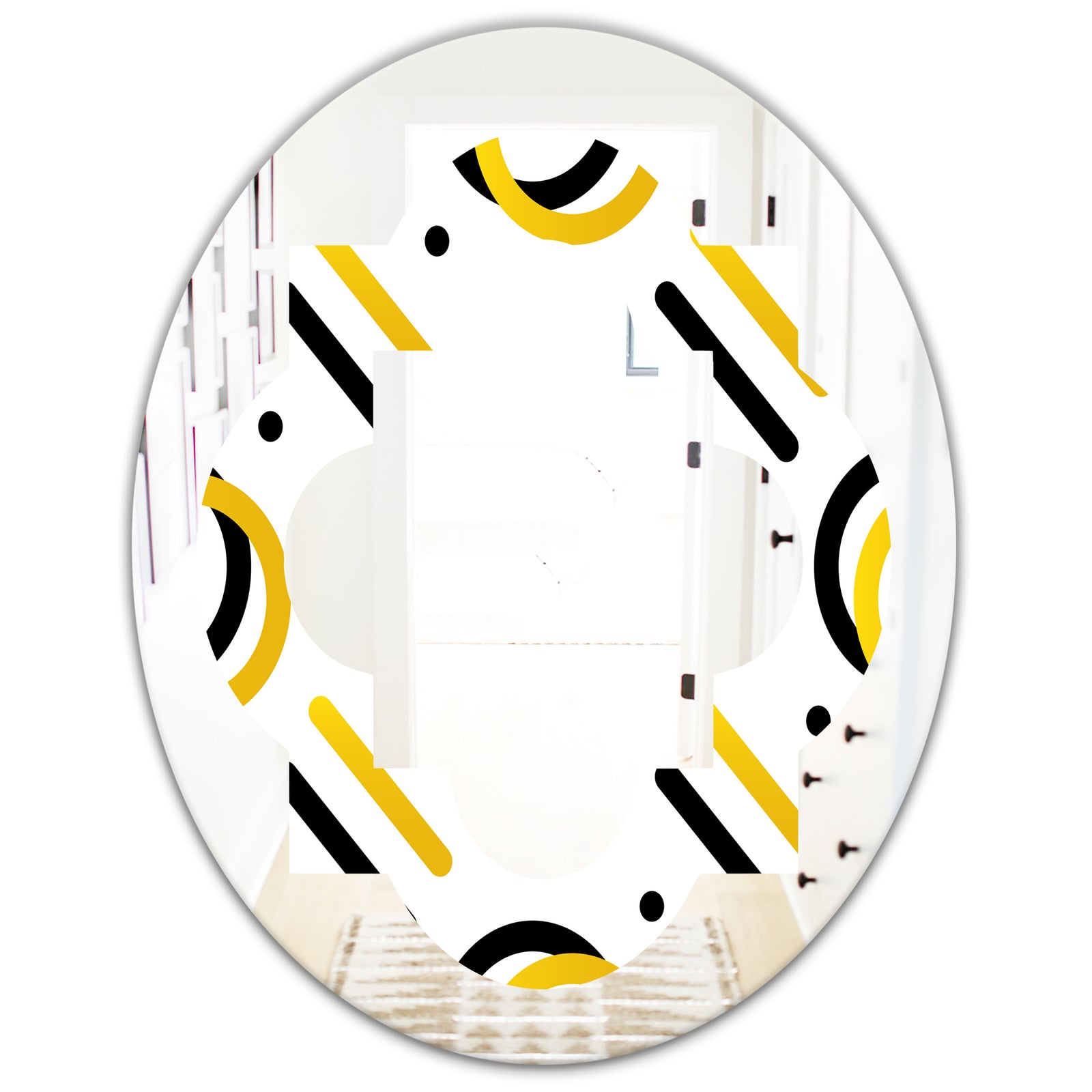 Trendy Black and Gold Triangular Pattern I - Modern Round or Oval Wall Mirror - Quatrefoil