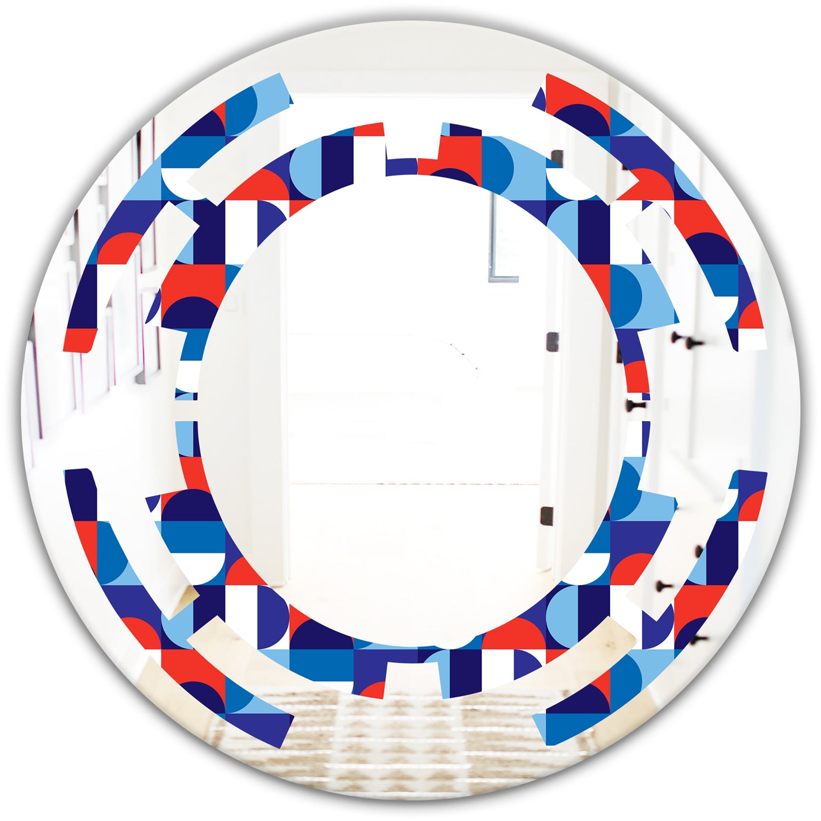 Blue, Red & White Polka Dots - Modern Round or Oval Wall Mirror - Space