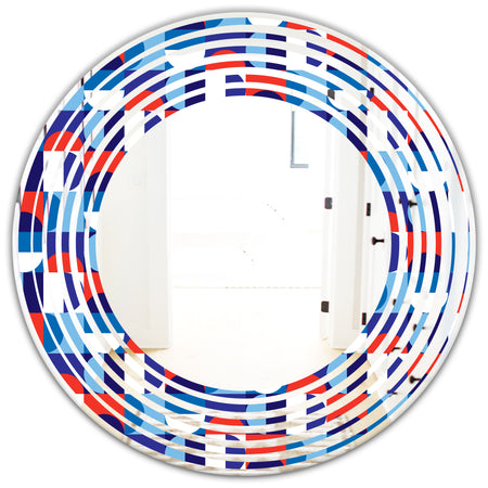 Blue, Red & White Polka Dots - Modern Round or Oval Wall Mirror - Wave