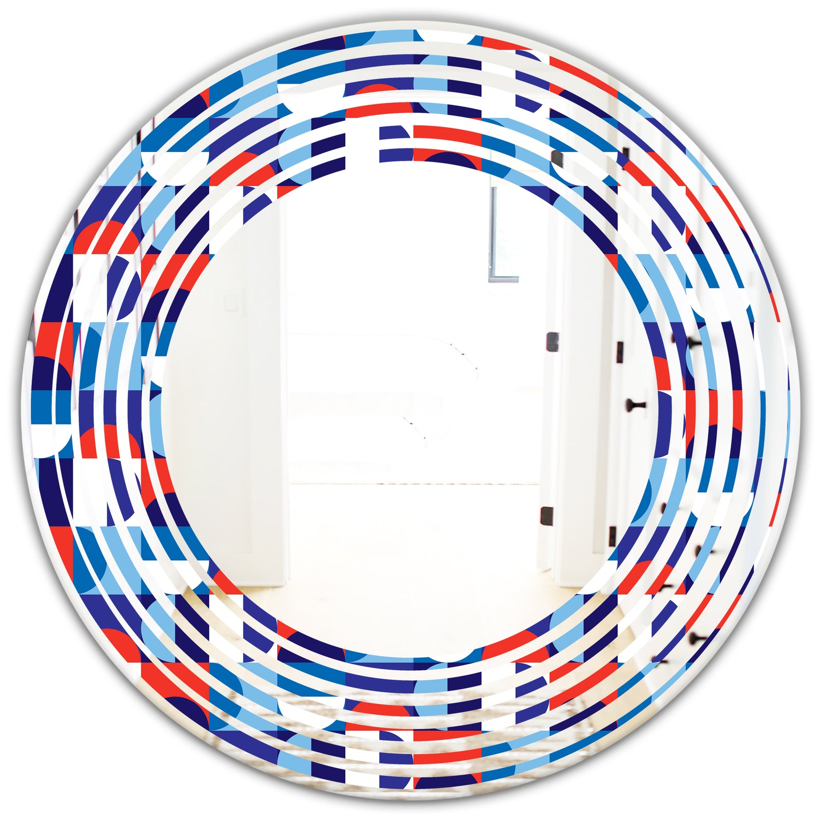 Blue, Red & White Polka Dots - Modern Round or Oval Wall Mirror - Wave