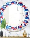 Blue, Red & White Polka Dots - Modern Round or Oval Wall Mirror - Leaves