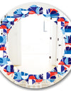 Blue, Red & White Polka Dots - Modern Round or Oval Wall Mirror - Leaves