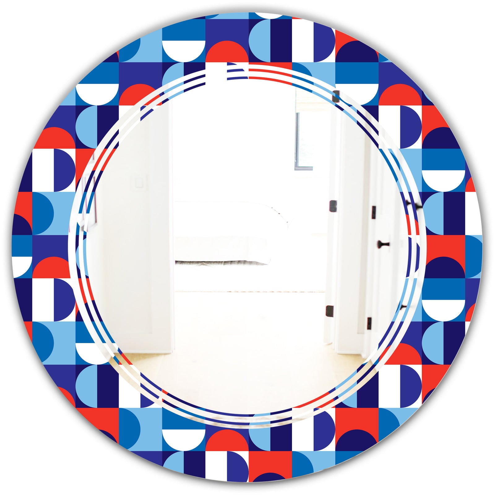 Blue, Red & White Polka Dots - Modern Round or Oval Wall Mirror - Triple C