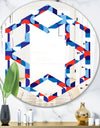 Blue, Red & White Polka Dots - Modern Round or Oval Wall Mirror - Hexagon Star