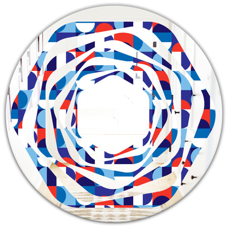 Blue, Red & White Polka Dots - Modern Round or Oval Wall Mirror - Whirl