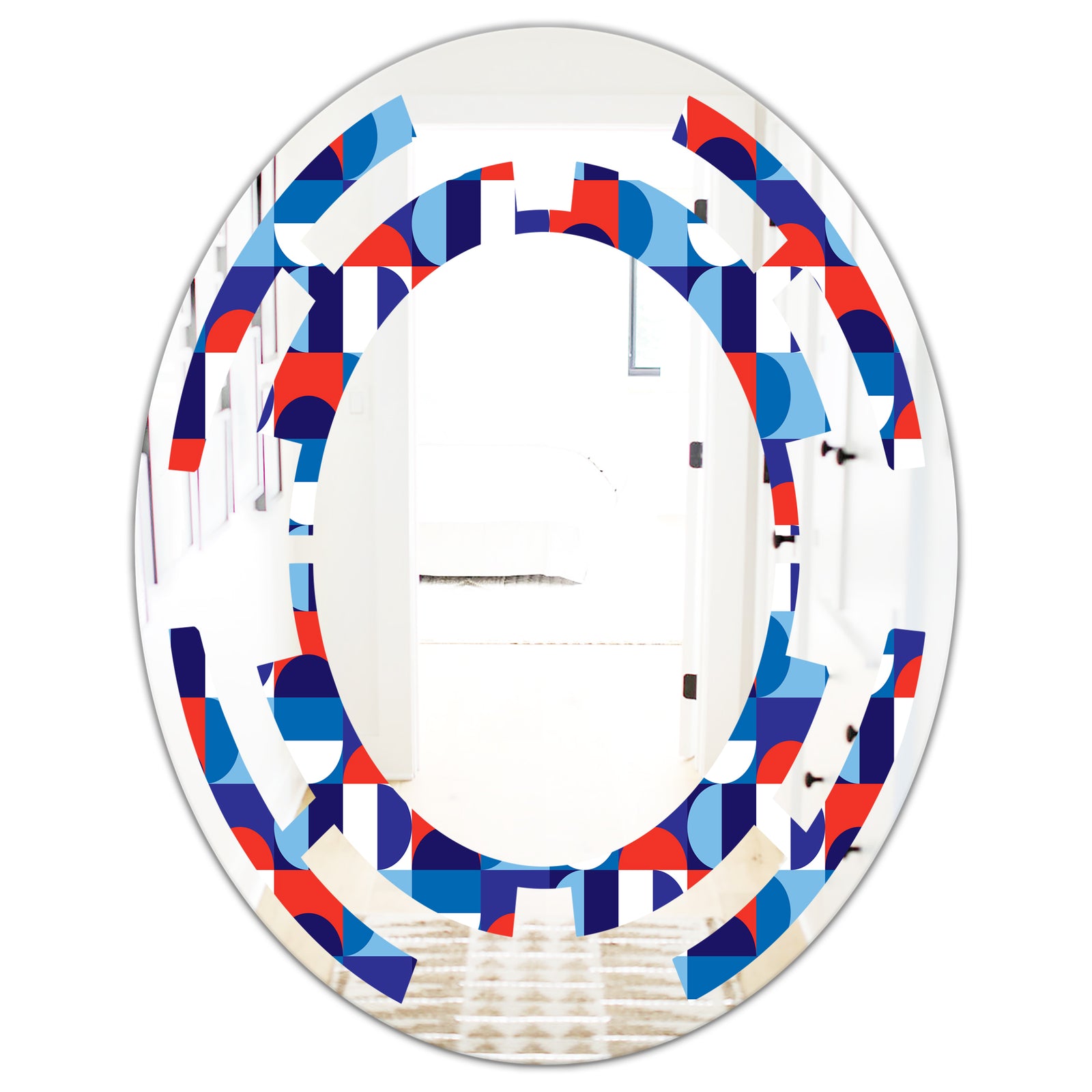 Blue, Red & White Polka Dots - Modern Round or Oval Wall Mirror - Space