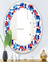 Blue, Red & White Polka Dots - Modern Round or Oval Wall Mirror - Leaves
