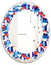 Blue, Red & White Polka Dots - Modern Round or Oval Wall Mirror - Leaves
