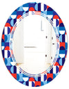 Blue, Red & White Polka Dots - Modern Round or Oval Wall Mirror - Triple C