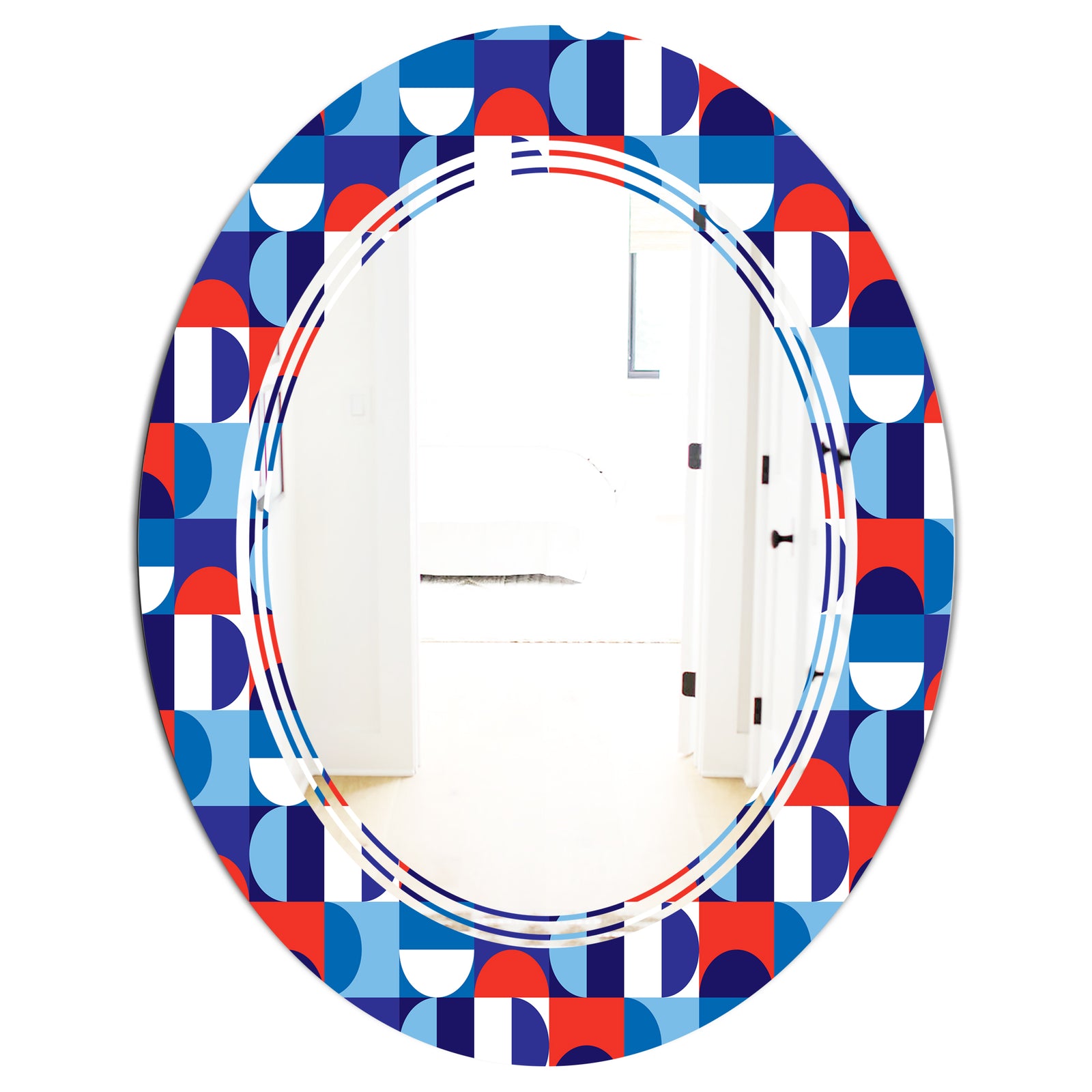 Blue, Red & White Polka Dots - Modern Round or Oval Wall Mirror - Triple C