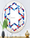 Blue, Red & White Polka Dots - Modern Round or Oval Wall Mirror - Hexagon Star