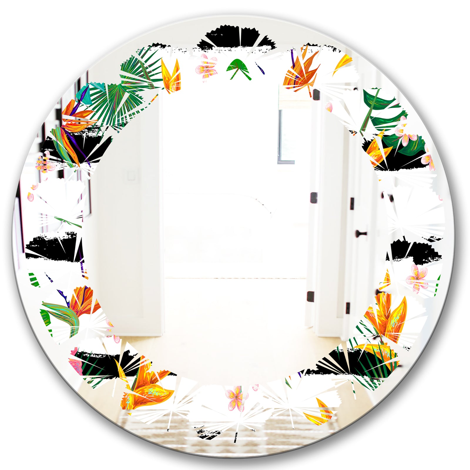 Retro Tropical Leaves II - Modern Round or Oval Wall Mirror - Leaves