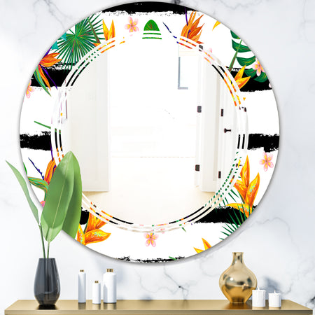 Retro Tropical Leaves II - Modern Round or Oval Wall Mirror - Triple C