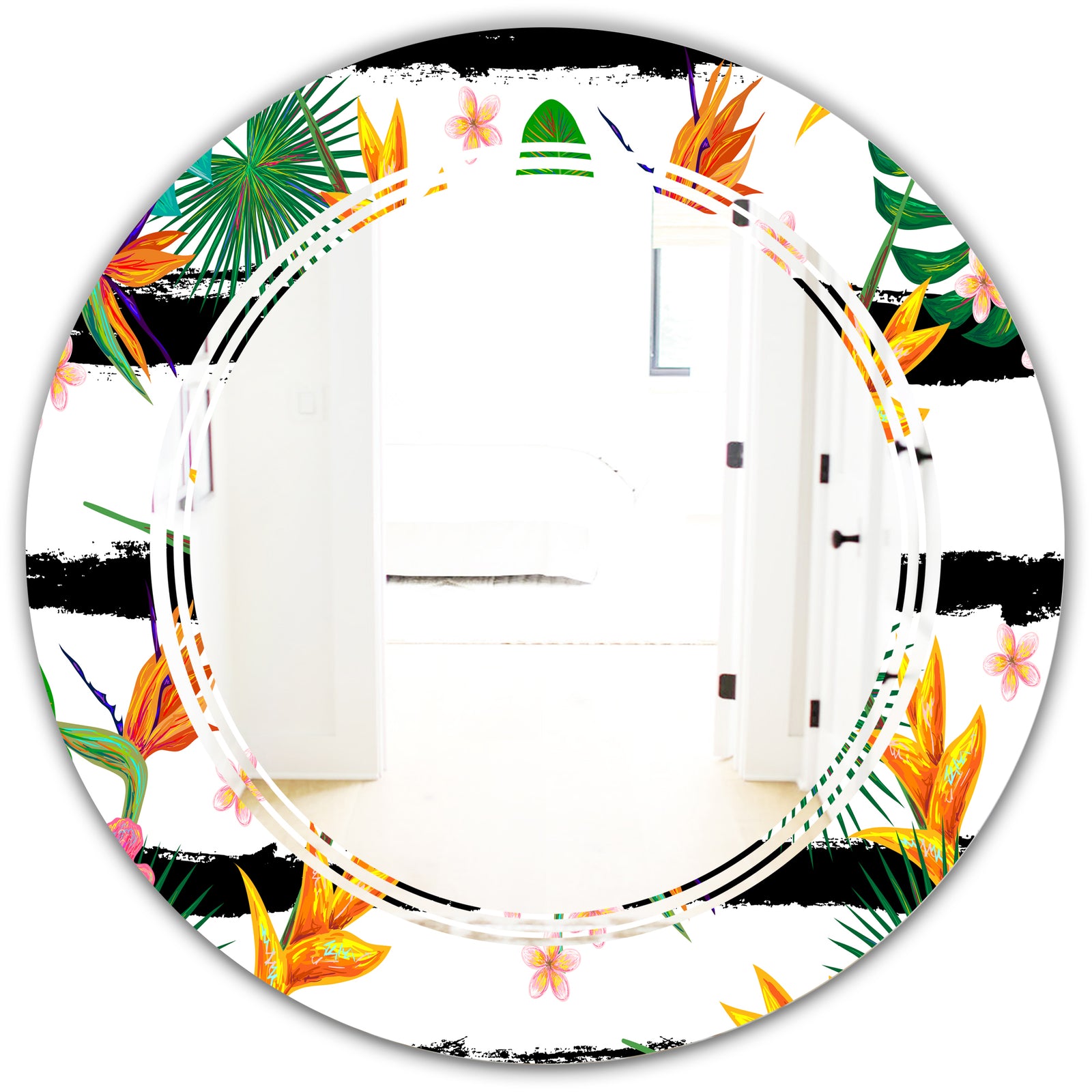 Retro Tropical Leaves II - Modern Round or Oval Wall Mirror - Triple C