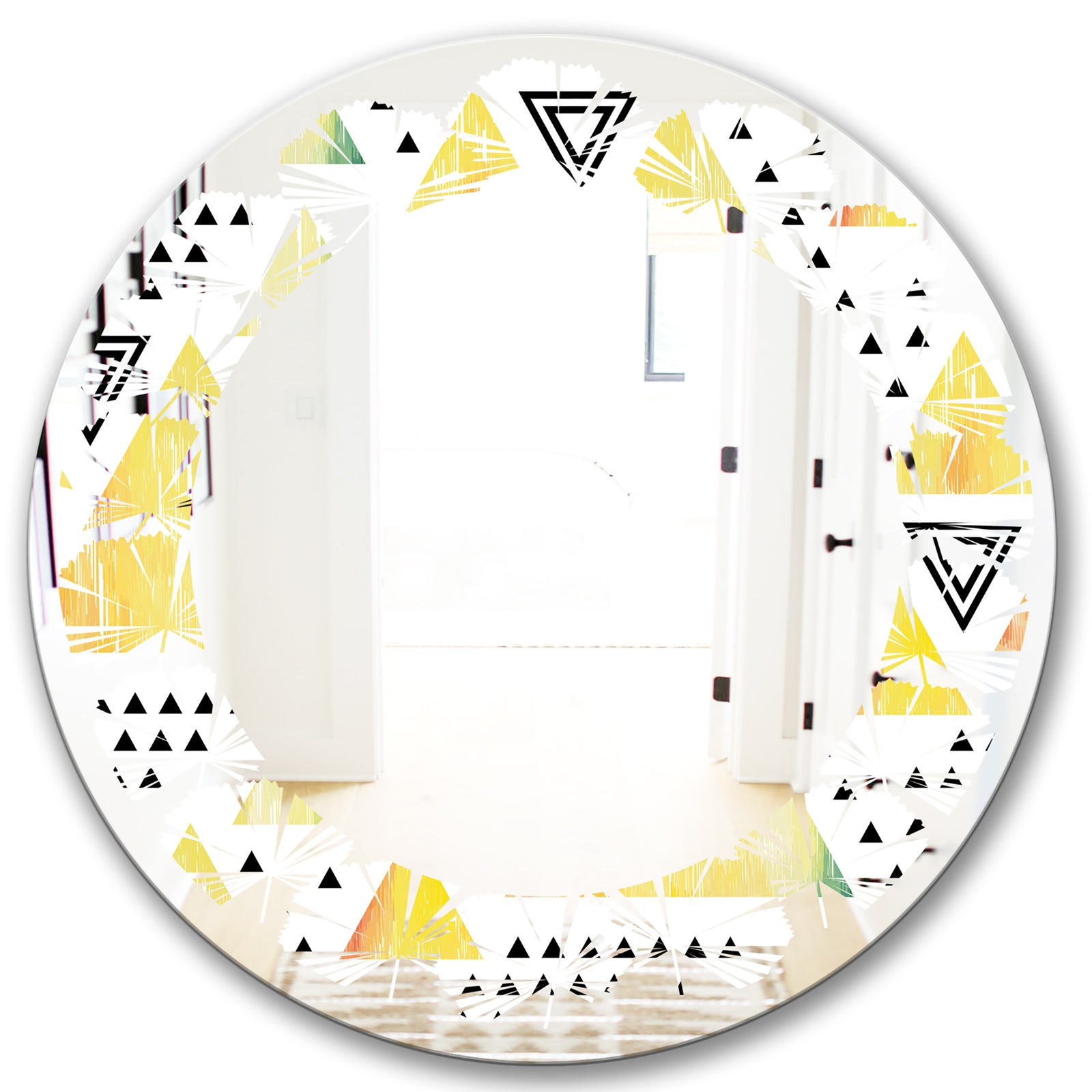 Triangular Retro Design IV - Modern Round or Oval Wall Mirror - Leaves