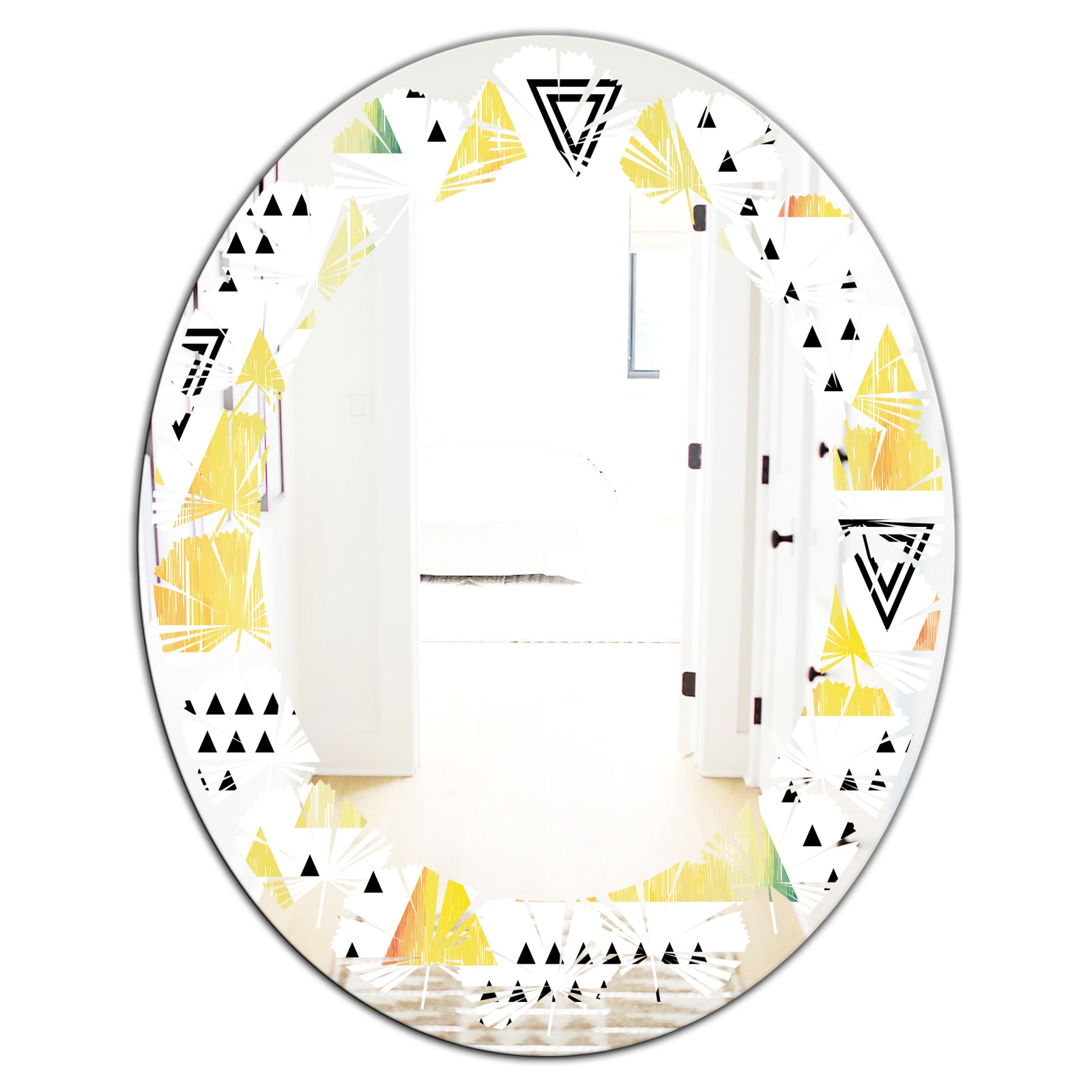 Triangular Retro Design IV - Modern Round or Oval Wall Mirror - Leaves