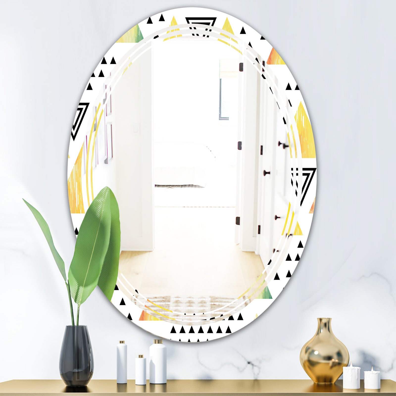 Triangular Retro Design IV - Modern Round or Oval Wall Mirror - Triple C