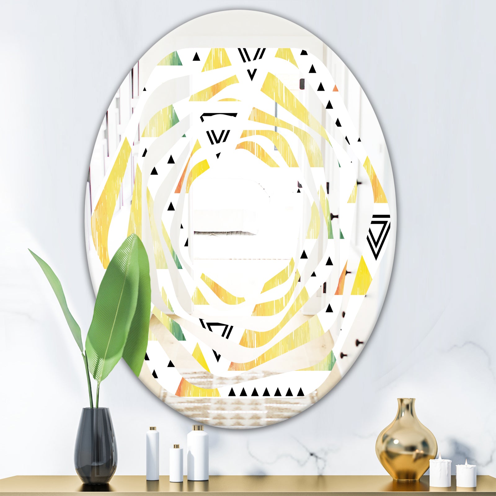 Triangular Retro Design IV - Modern Round or Oval Wall Mirror - Whirl