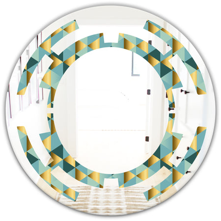 Gold and Blue Dynamics V - Modern Round or Oval Wall Mirror - Space
