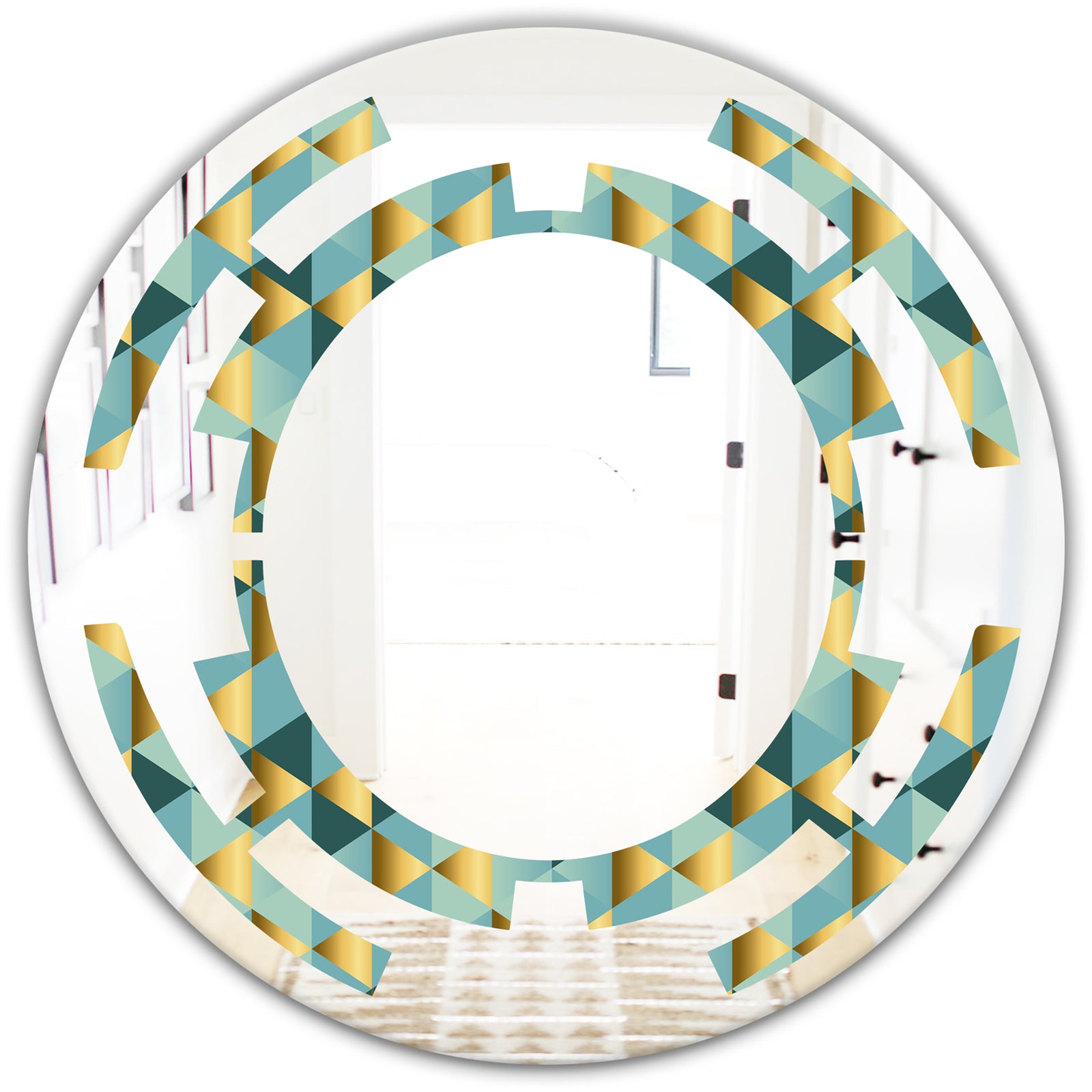 Gold and Blue Dynamics V - Modern Round or Oval Wall Mirror - Space