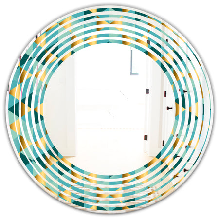Gold and Blue Dynamics V - Modern Round or Oval Wall Mirror - Wave