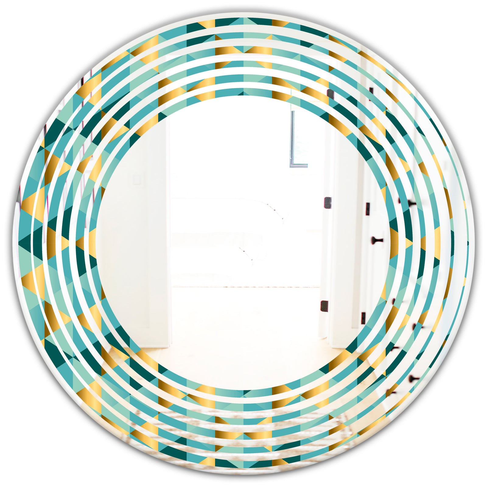 Gold and Blue Dynamics V - Modern Round or Oval Wall Mirror - Wave