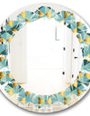 Gold and Blue Dynamics V - Modern Round or Oval Wall Mirror - Leaves